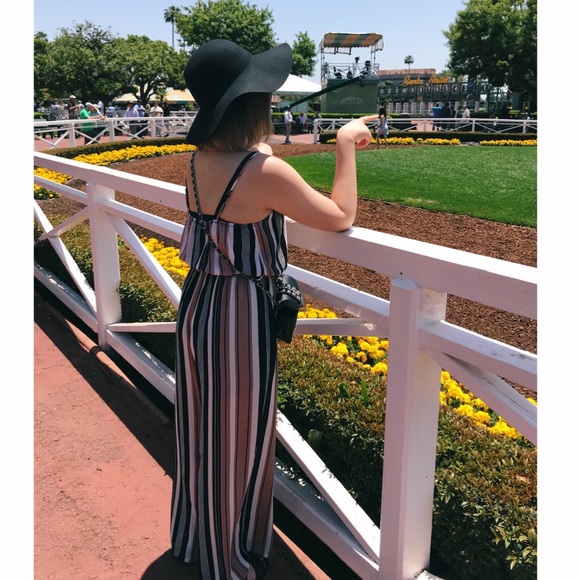 Active USA Pants - Flowy Striped Black White Pink Jumpsuit Tank